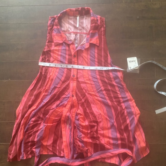 Free People Mackenzie striped point collar sleeveless tie wrap blouse - Picture 3 of 12